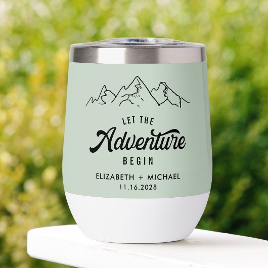 Lass das Abenteuer Begin Sage Green Wedding