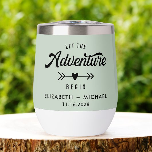 Lass das Abenteuer Begin Sage Green Wedding