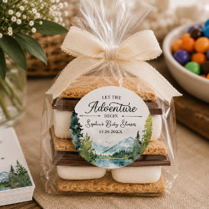 Lass das Abenteuer beginnen Baby Shower Aufkleber
