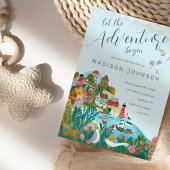 lass das Abenteuer beginnen Junge Dusche Party Einladung