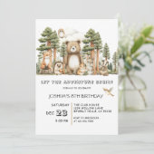 Lass das Abenteuer beginnen Waldtiere Geburtstag Einladung (Stehend Vorderseite)