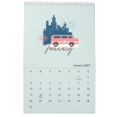 Lass das Abenteuer beginnt Chic Pink Retro Van Fam Kalender (Jan 2027)