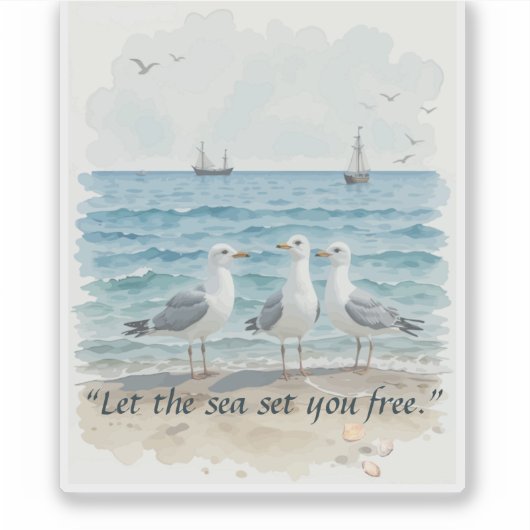 Lass das Meer Set Sie kostenlos - Strand und Meerw Aufkleber (Vorderseite)