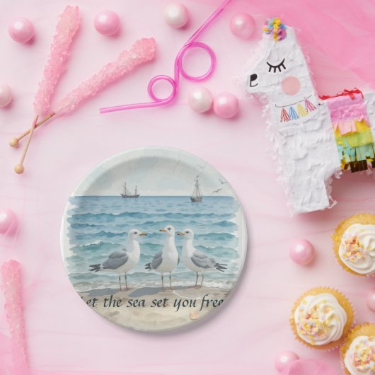 Lass das Meer Set Sie kostenlos - Strand und Meerw Pappteller (Party)