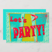 Lass das Party! Fett Retro Türkis Einladung (Vorne/Hinten)