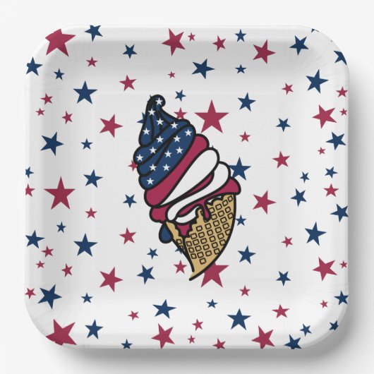 Lass das Party! Red White Blue Ice Creme Pappteller (Vorderseite)