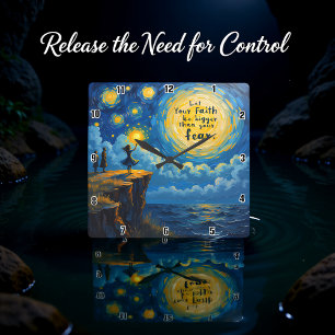 Lass, dein Glaube sei größer als deine Angst Quadratische Wanduhr