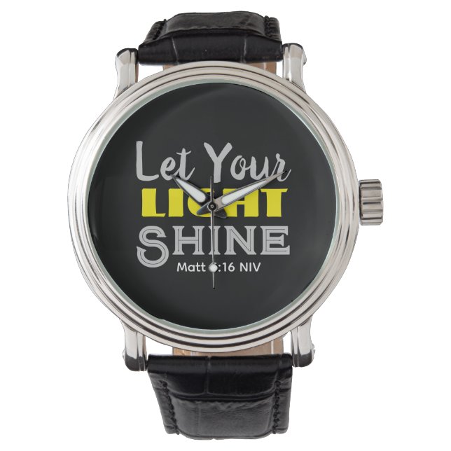 Lass dein Licht scheinen Bibelvers Schwarz und Gel Armbanduhr (Vorderseite)