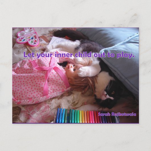 Lass deine interne Child Out Tuxedo Cat Play Postk Postkarte (Vorderseite)