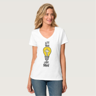 Lass deine Light Shine Bible Cross Women's V-Neck T-Shirt
