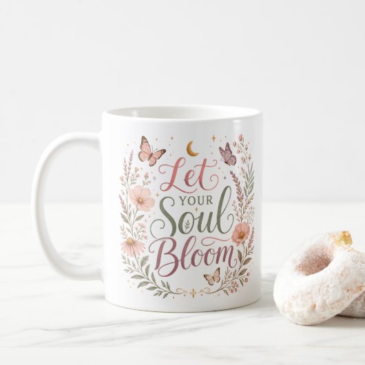 Lass deine Seele mit Boho-Wildblumen erblühen Kaffeetasse (Mit Donut)