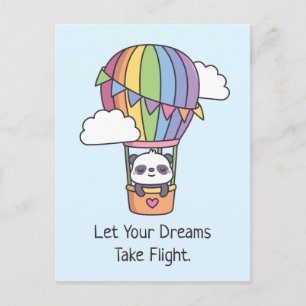 Lass deine Träume fliegen, Panda Heißluftballon Postkarte