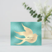Lass deinen Traum Fly Motivierend Mint Green Bird Postkarte (Stehend Vorderseite)