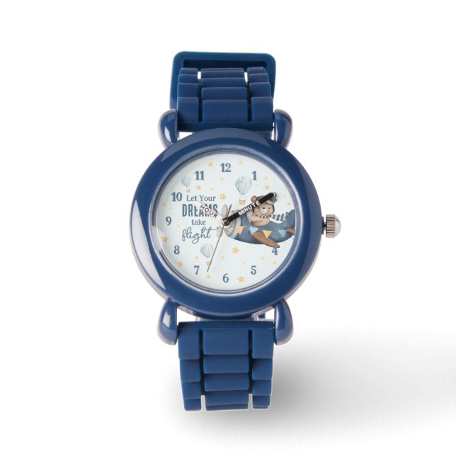 Lass deinen Traum Nimm Flight Niedlich Bear Blue F Armbanduhr (Vorderseite)