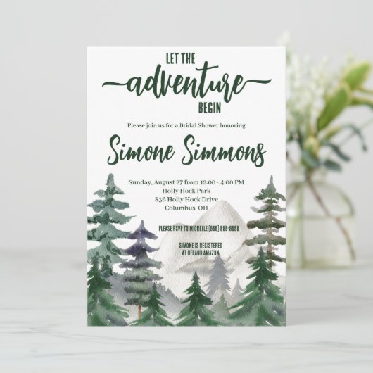 Lass den Adventure Begin! Brautparty Einladung (Stehend Vorderseite)