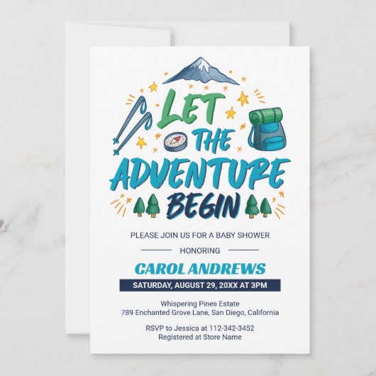Lass den Adventure Begin! Camping Babydusche Einladung (Vorderseite)