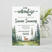 Lass den Adventure Begin! Woodland Fawn Babydusche Einladung (Stehend Vorderseite)
