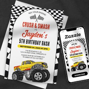 Lass den Motor aufheulen! Monster-Truck-Geburtstag Einladung