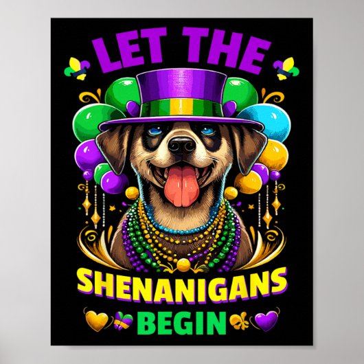 Lass den Shenanigans Begin Mardi Gras Dog Kinder M Poster (Vorne)