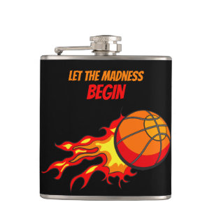 Lass den Wahnsinn Begin, fliegender Basketball Bla Flachmann