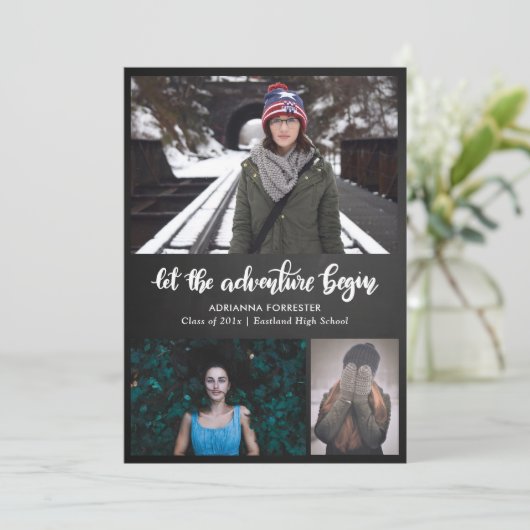 Lass der Abenteuer Begin-Tafel | Absolvent Einladung (Stehend Vorderseite)