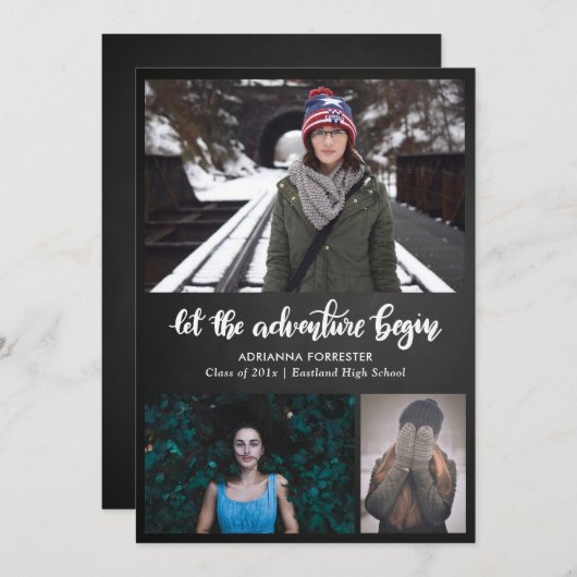Lass der Abenteuer Begin-Tafel | Absolvent Einladung (Vorne/Hinten)