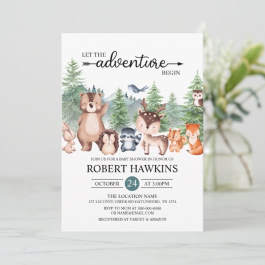Lass der Adventure Begin Baby-Dusche Einladung (Stehend Vorderseite)