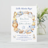 Lass der Adventure Begin Boy Baby Toy Baby Shower Einladung (Stehend Vorderseite)