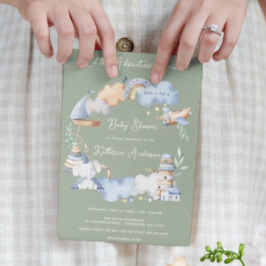 Lass der Adventure Begin Boy Baby Toy Baby Shower Einladung