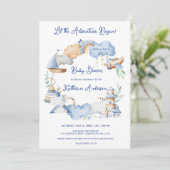 Lass der Adventure Begin Boy Baby Toy Baby Shower Einladung (Stehend Vorderseite)