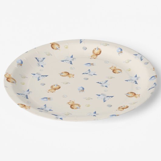 Lass der Adventure Begin Boy Baby Toy Baby Shower Pappteller (Schrägansicht)