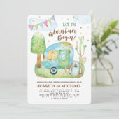 Lass der Adventure Begin Camping Babydusche Einladung (Stehend Vorderseite)