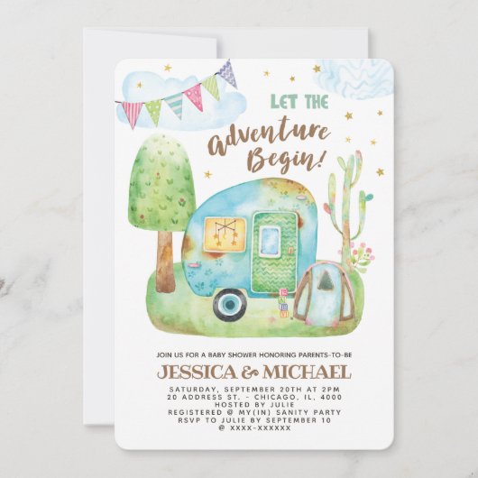 Lass der Adventure Begin Camping Babydusche Einladung (Vorderseite)