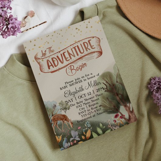 Lass der Adventure Begin farbigen Bleistift-Baby-D Einladung