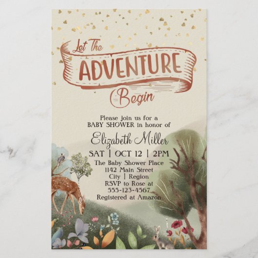 Lass der Adventure Begin Forest Baby-Dusche Flyer (Vorne)