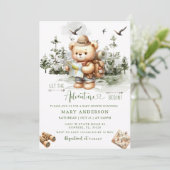 Lass der Adventure Begin Forest Bear Baby Shower Einladung (Stehend Vorderseite)