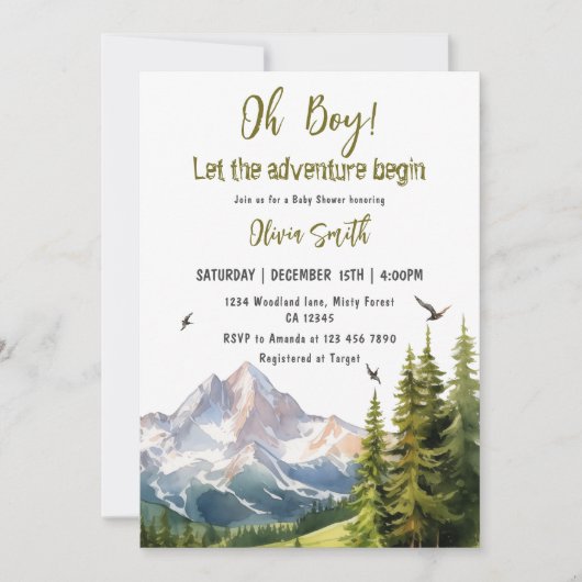 Lass der Adventure Begin Forest Boy Baby Shower Einladung (Vorderseite)