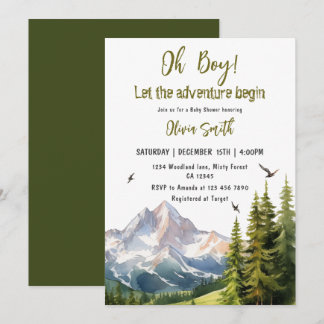 Lass der Adventure Begin Forest Boy Baby Shower Einladung