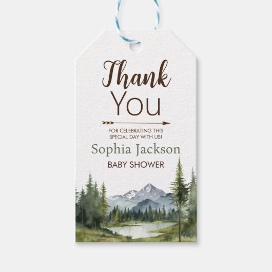 Lass der Adventure Begin Forest Rustic Baby Shower Geschenkanhänger (Vorderseite)