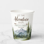 Lass der Adventure Begin Forest Rustic Baby Shower Pappbecher (Rückseite)