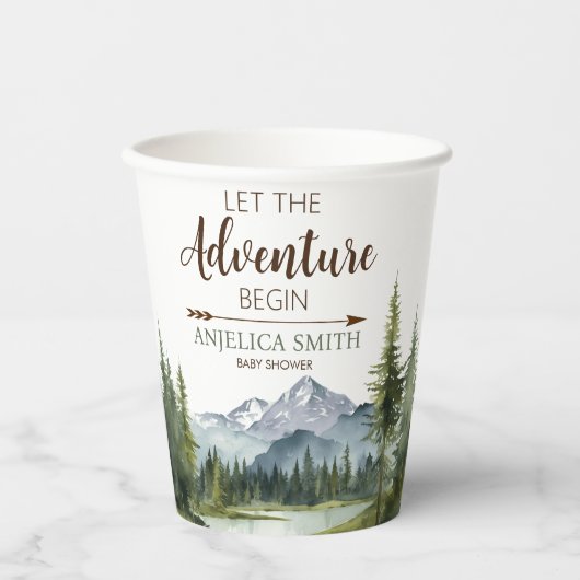 Lass der Adventure Begin Forest Rustic Baby Shower Pappbecher (Vorderseite)