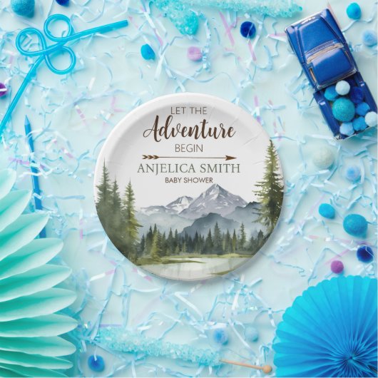 Lass der Adventure Begin Forest Rustic Baby Shower Pappteller (Party)