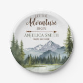 Lass der Adventure Begin Forest Rustic Baby Shower Pappteller (Vorderseite)