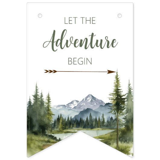 Lass der Adventure Begin Forest Rustic Baby Shower Wimpelkette (Zweite Fahne)