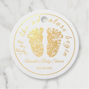Lass der Adventure Begin Gold Feet Foot Baby Dusch Geschenkanhänger