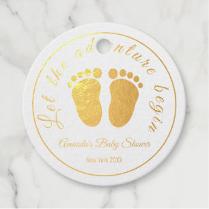 Lass der Adventure Begin Golden Feet Babydusche Geschenkanhänger
