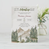 Lass der Adventure Begin Mountain Baby Dusche Einladung (Stehend Vorderseite)