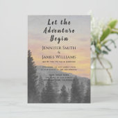 Lass der Adventure Begin Mountain Forest Wedding Einladung (Stehend Vorderseite)
