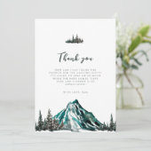 Lass der Adventure Begin Mountain Pine Baby Dusche Dankeskarte (Stehend Vorderseite)