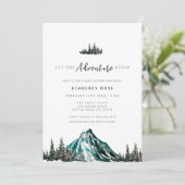Lass der Adventure Begin Mountain Pine Baby Dusche Einladung (Stehend Vorderseite)